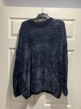 Zenana Outfitters Chenille Crewneck Sweater - Dark Blue